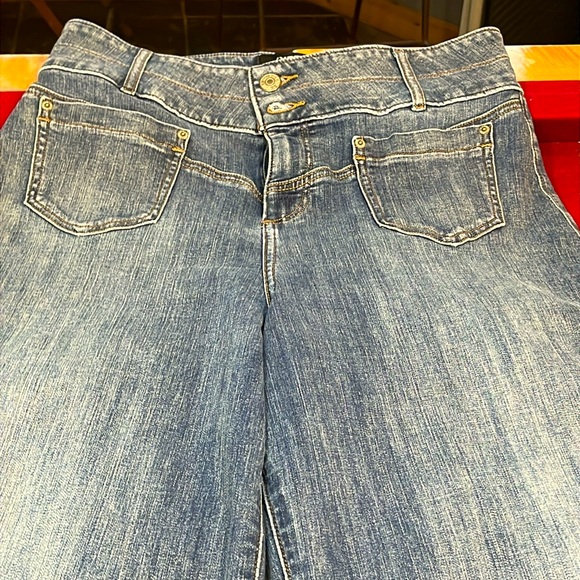 EXPRESS Wide Leg Super High Rise Baggy blue Jeans women Size 12R Regular stretch - Picture 7 of 16